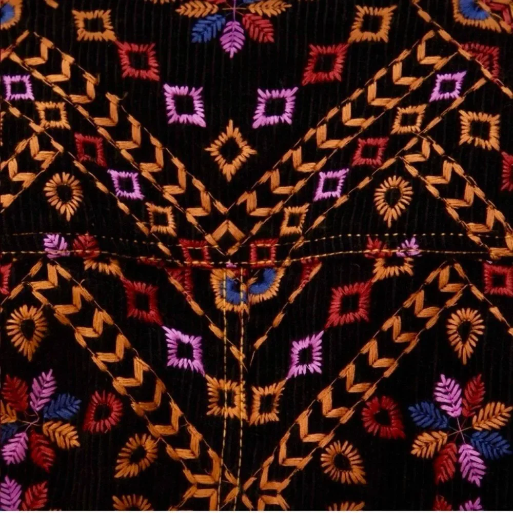 NEW RARE FARM Rio Embroidered Long Sleeve Jumpsuit Corduroy Floral Black $495 XL - Picture 7 of 16